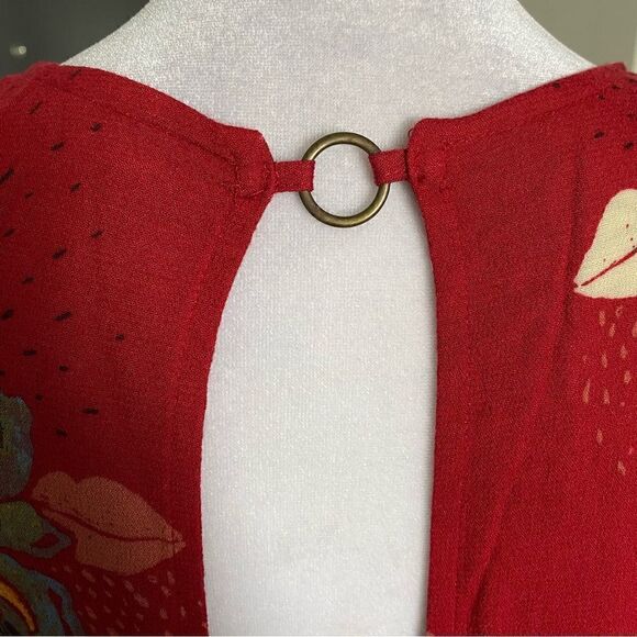 Free People Lovely Day Red Printed Tunic Boho Style Mini Dress Size S - Picture 8 of 9